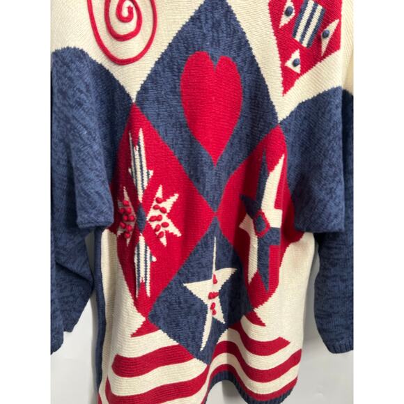 Vintage JASON MAXWELL Ramie Cotton Knit Red, White, & Blue Sweater Women's XL - Picture 6 of 11